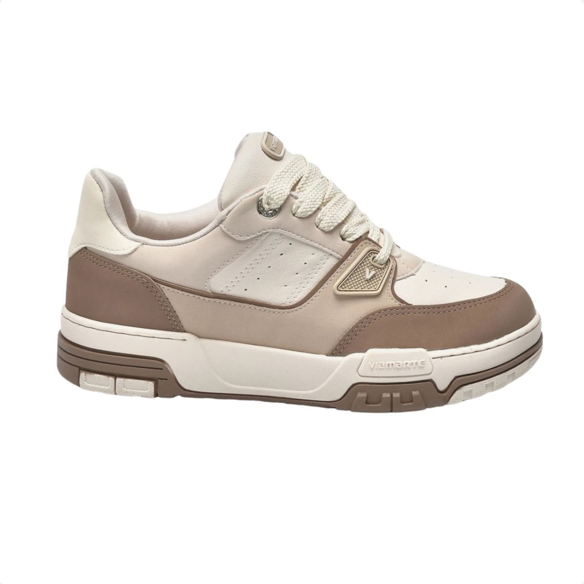 Tênis Casual Feminino Bege-Marrom Claro-Off White Via Marte Bege 1
