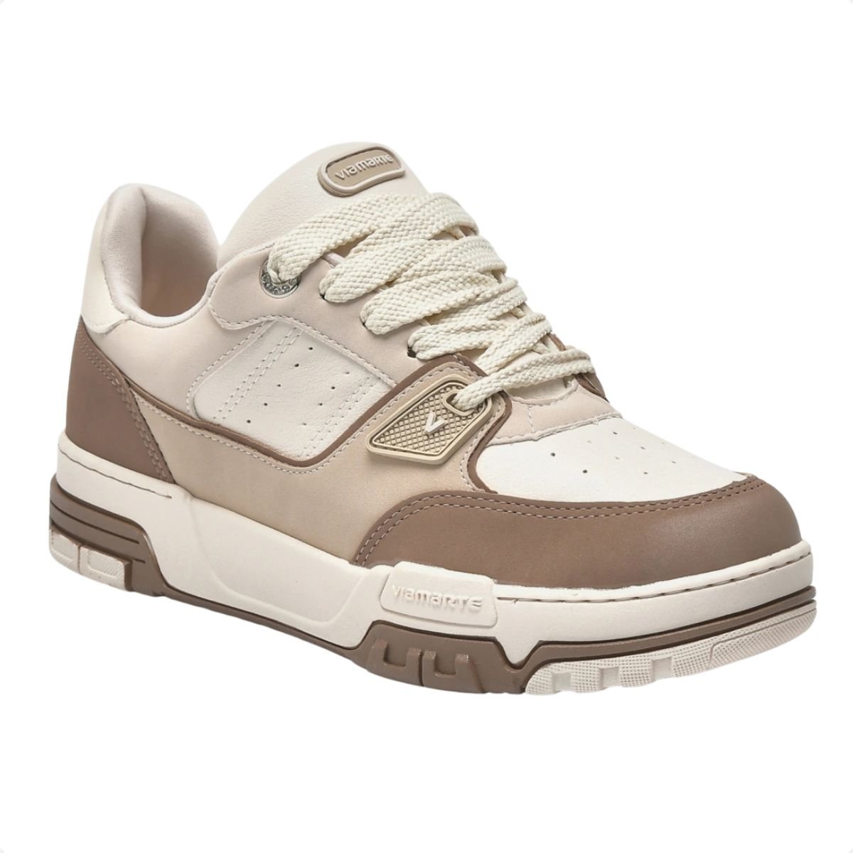 Tênis Casual Feminino Bege-Marrom Claro-Off White Via Marte Bege 2