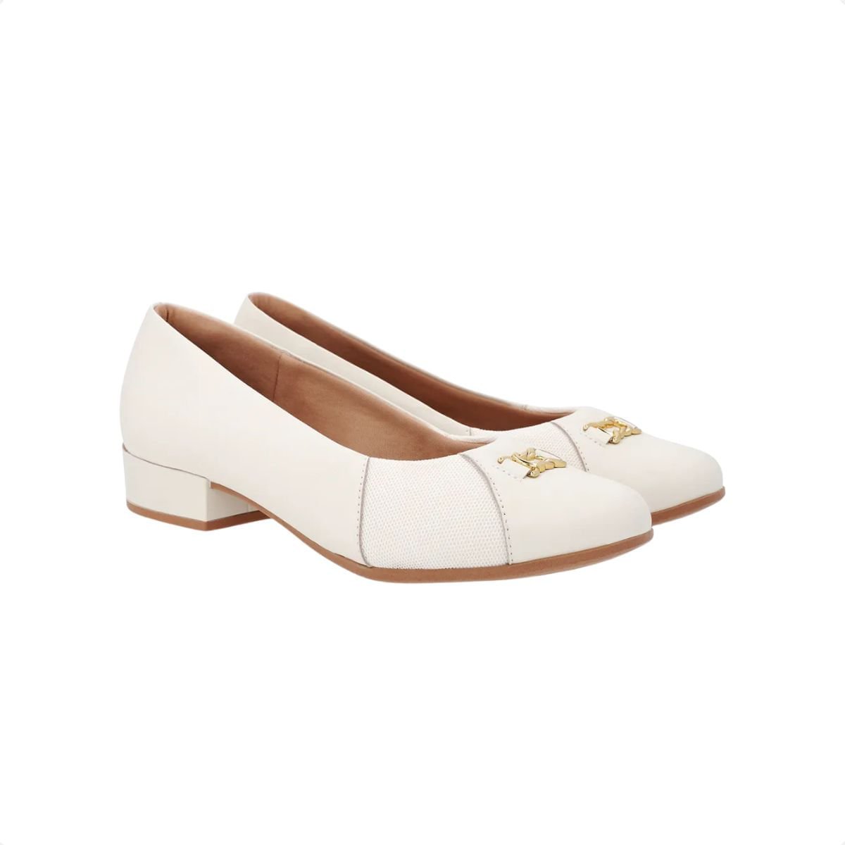 Sapato Feminino Salto Medio Grosso Usaflex Marfim Branco 2