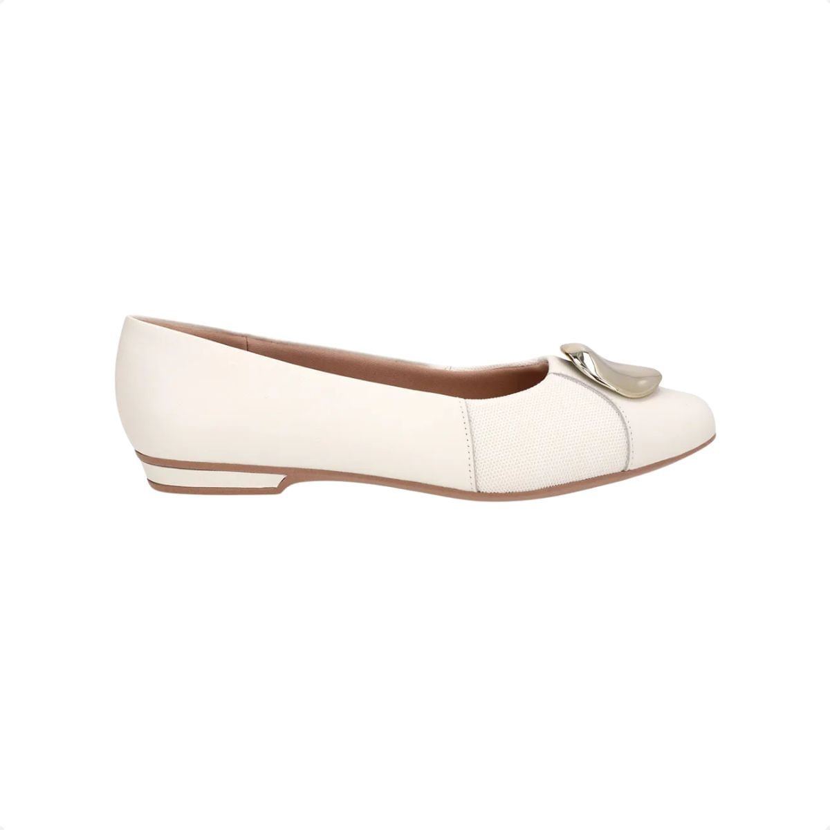 Sapatilha Bico Quadrado Aplique Usaflex Marfim Branco