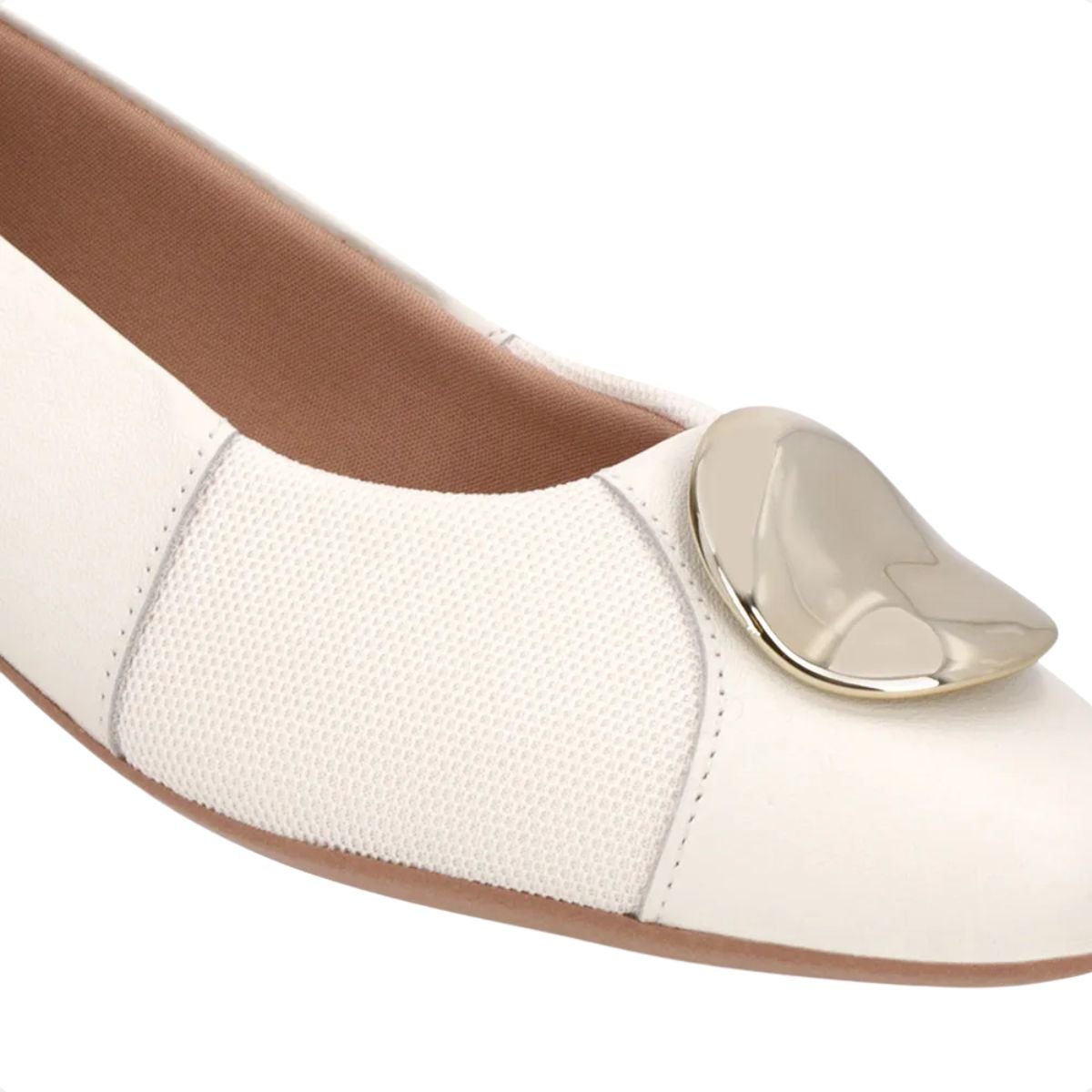 Sapatilha Bico Quadrado Aplique Usaflex Marfim Branco