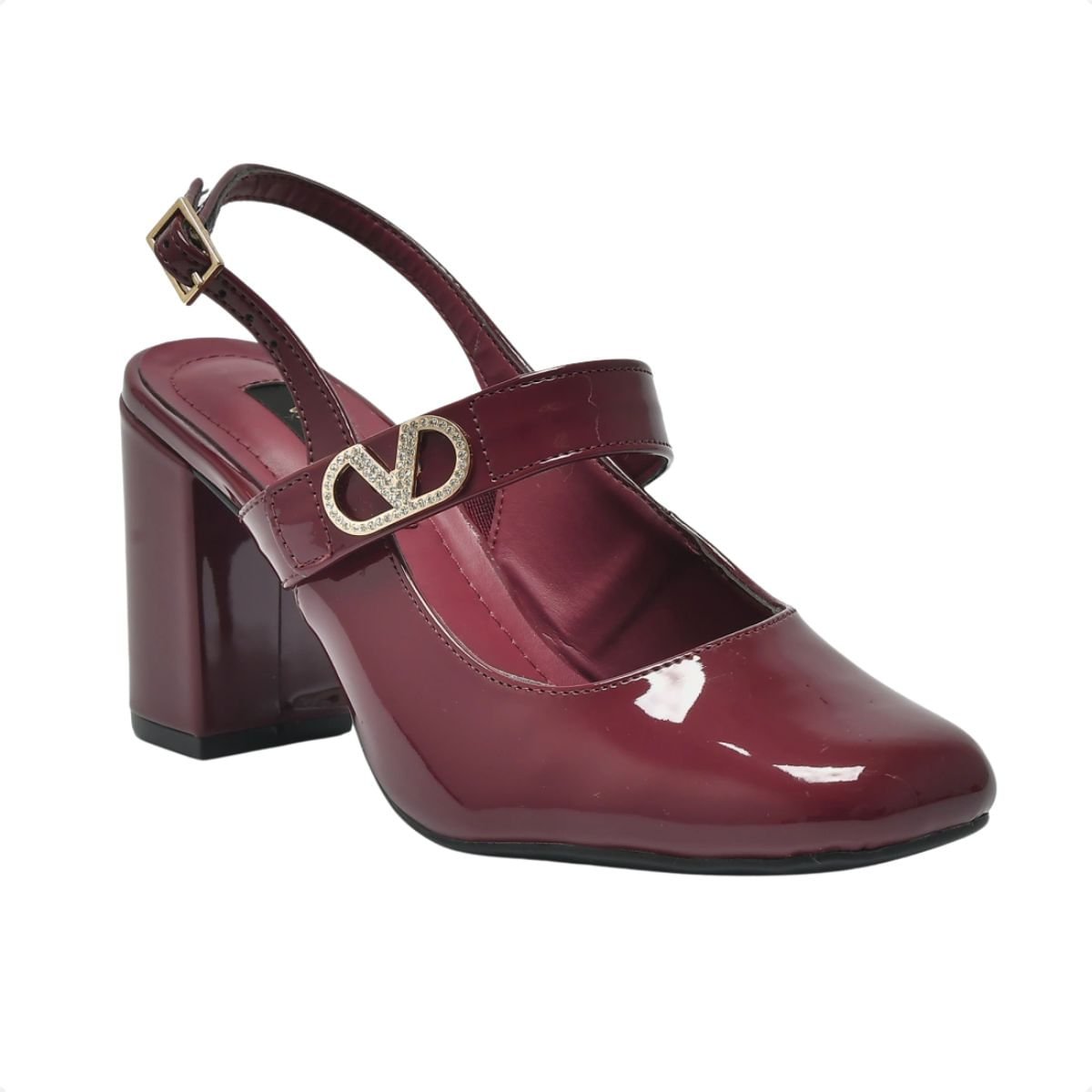 Sapato Feminino Salto Alto Grosso Via Marte Vinho Vermelho 2