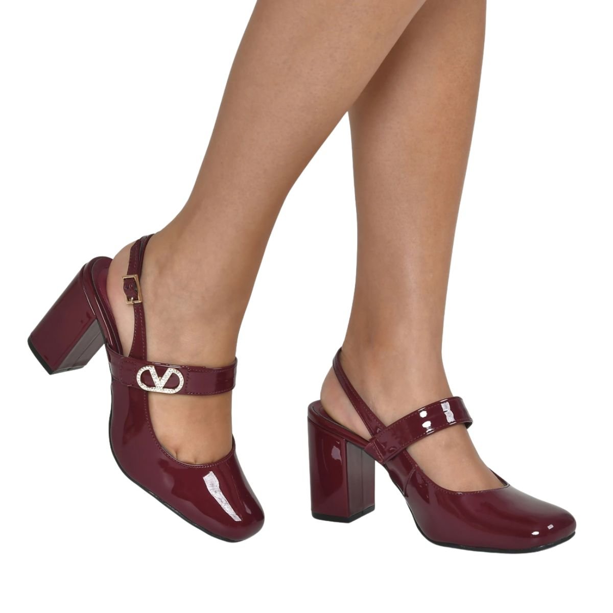 Sapato Feminino Salto Alto Grosso Via Marte Vinho Vermelho 4