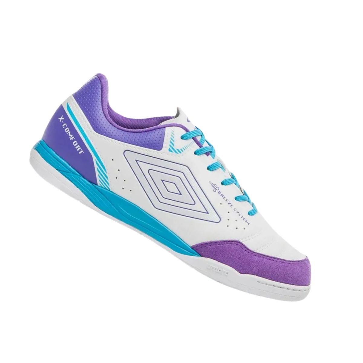 Chuteira Indoor Masculina Umbro X-Comfort Branca E Roxa Branco/Roxo/Azul 7