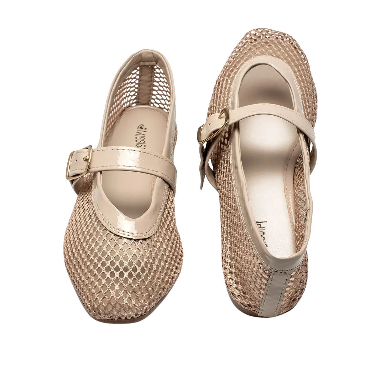 Sapatilha Feminina Bico Quadrado Mississipi Bege Dourado 4
