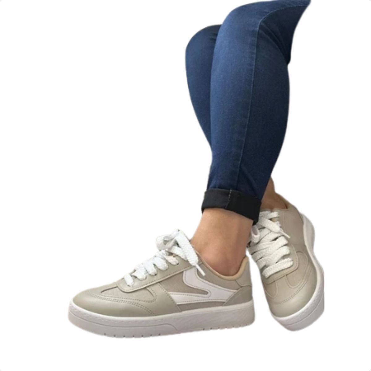 Tênis Moda Casual Feminino Moleca Cinza Cinza/Branco 3