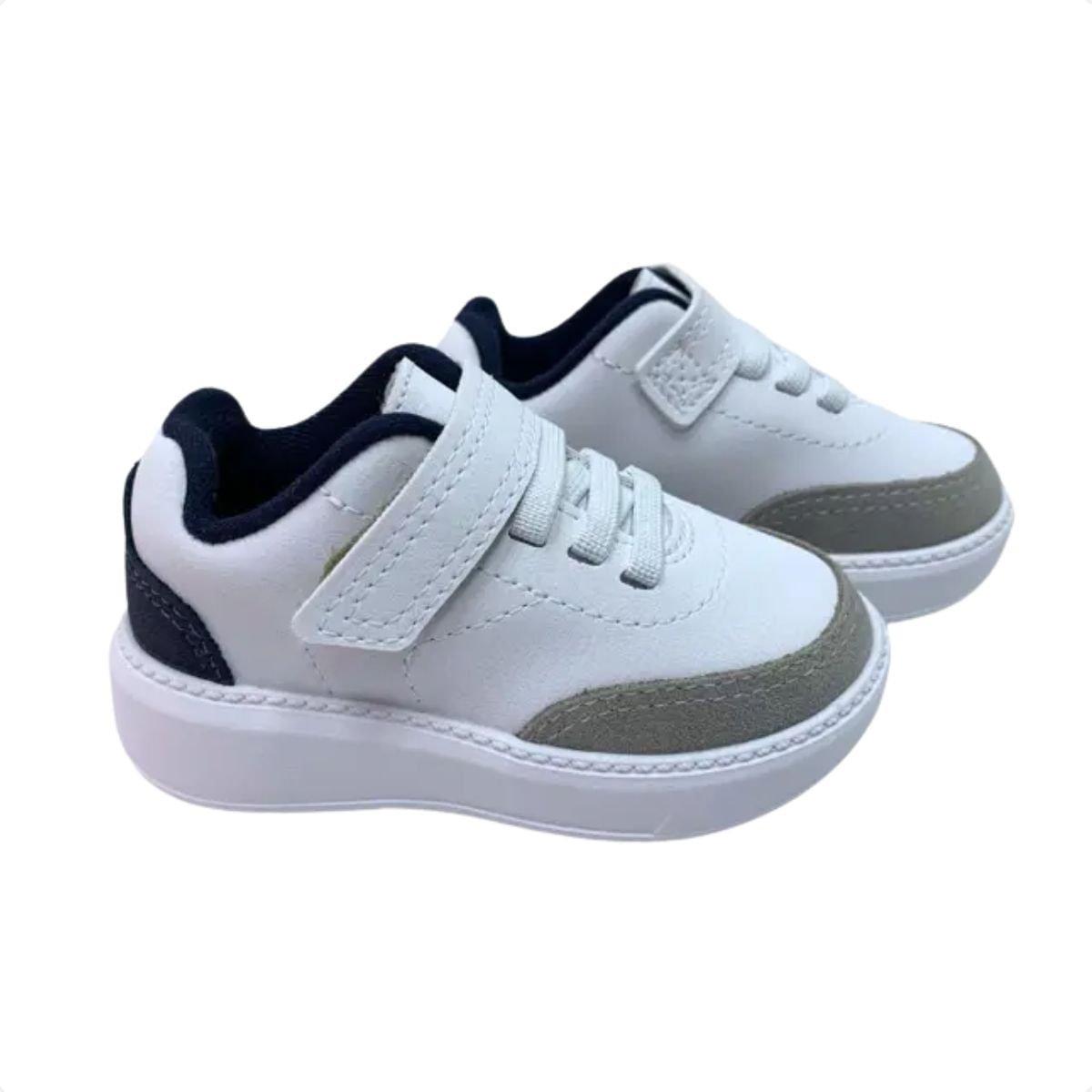 Tênis Casual Infantil Menino Molekinho Branco Branco/Cinza/Marinho 3