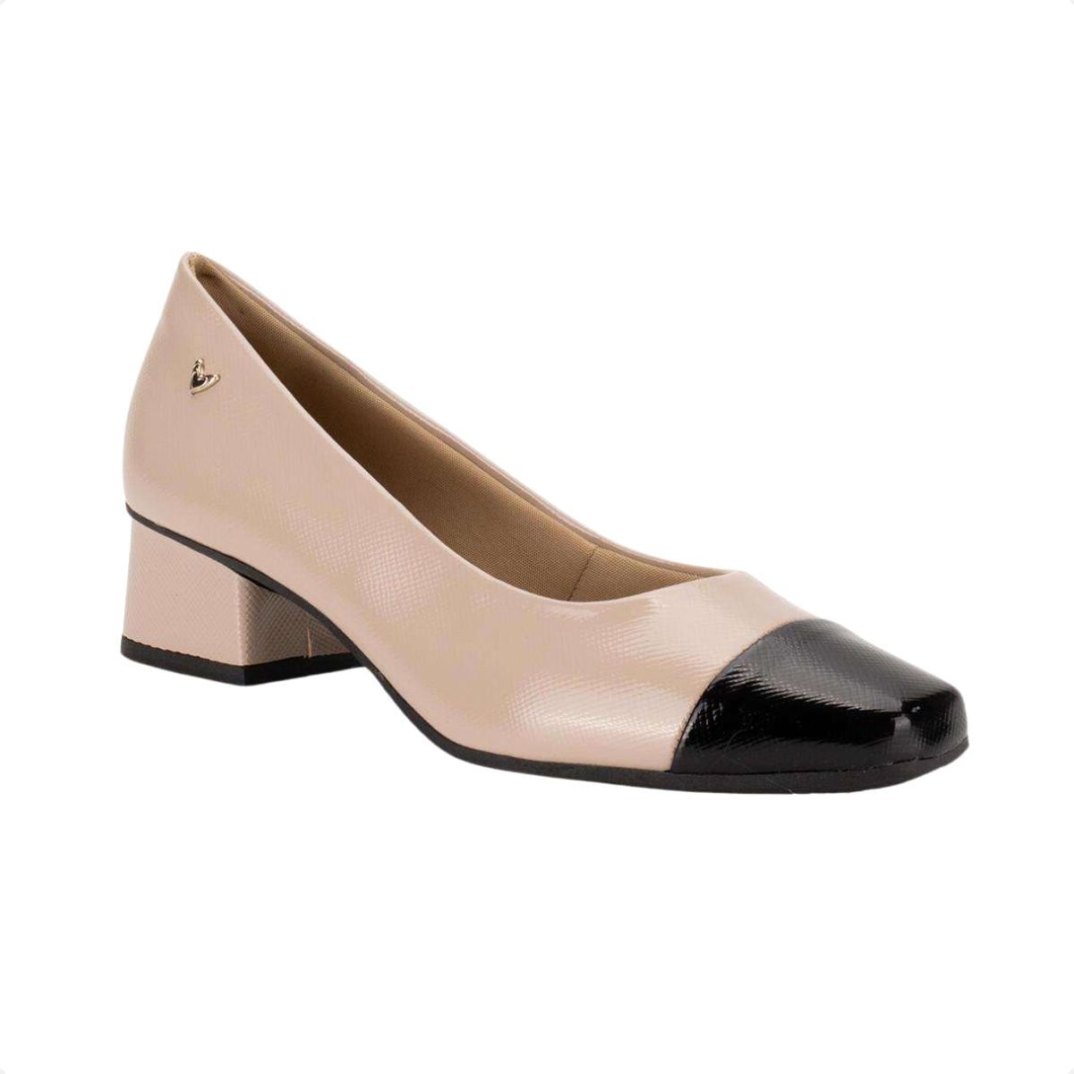 Sapato Feminino Salto Médio Grosso Mississipi Bege Bege 2