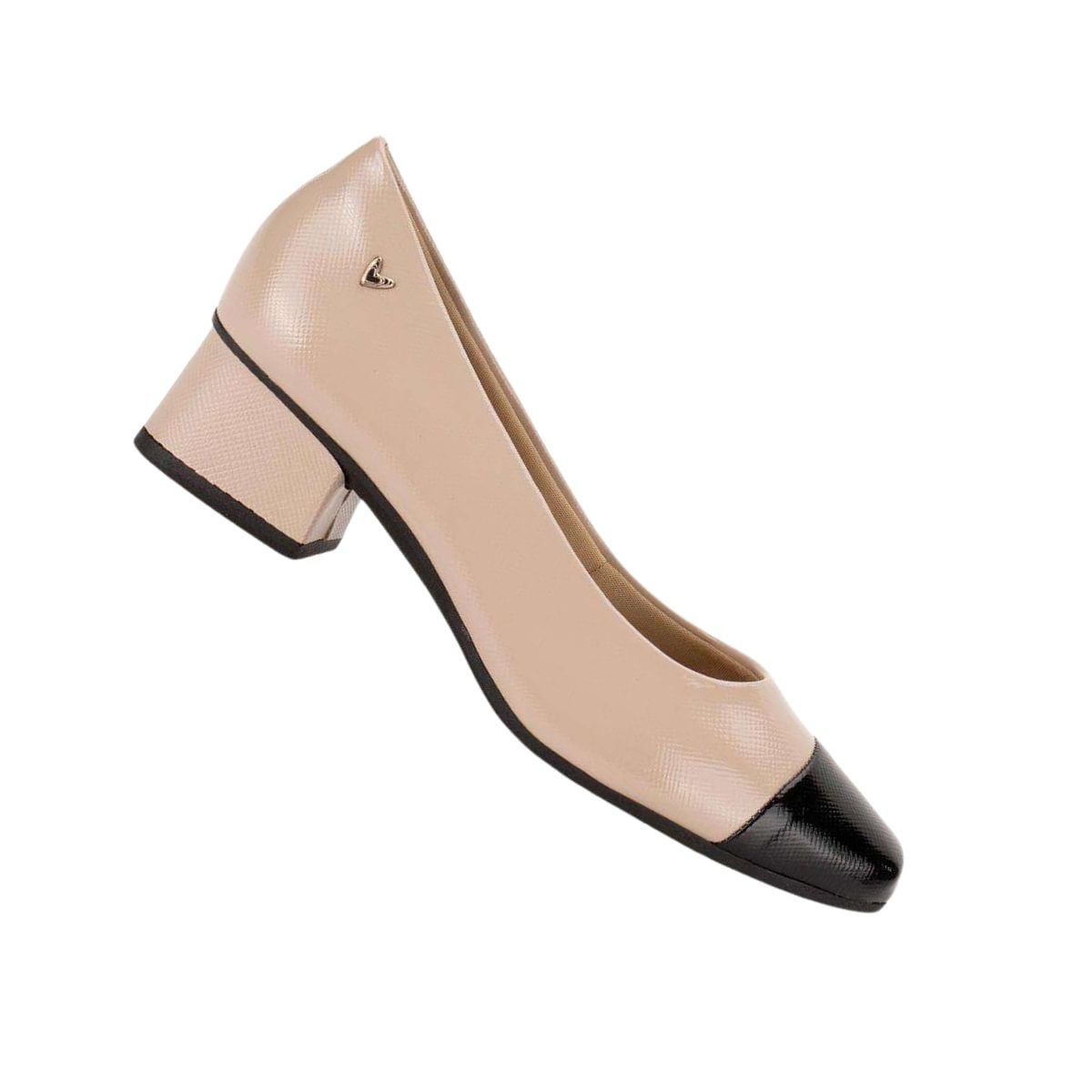 Sapato Feminino Salto Médio Grosso Mississipi Bege Bege 7