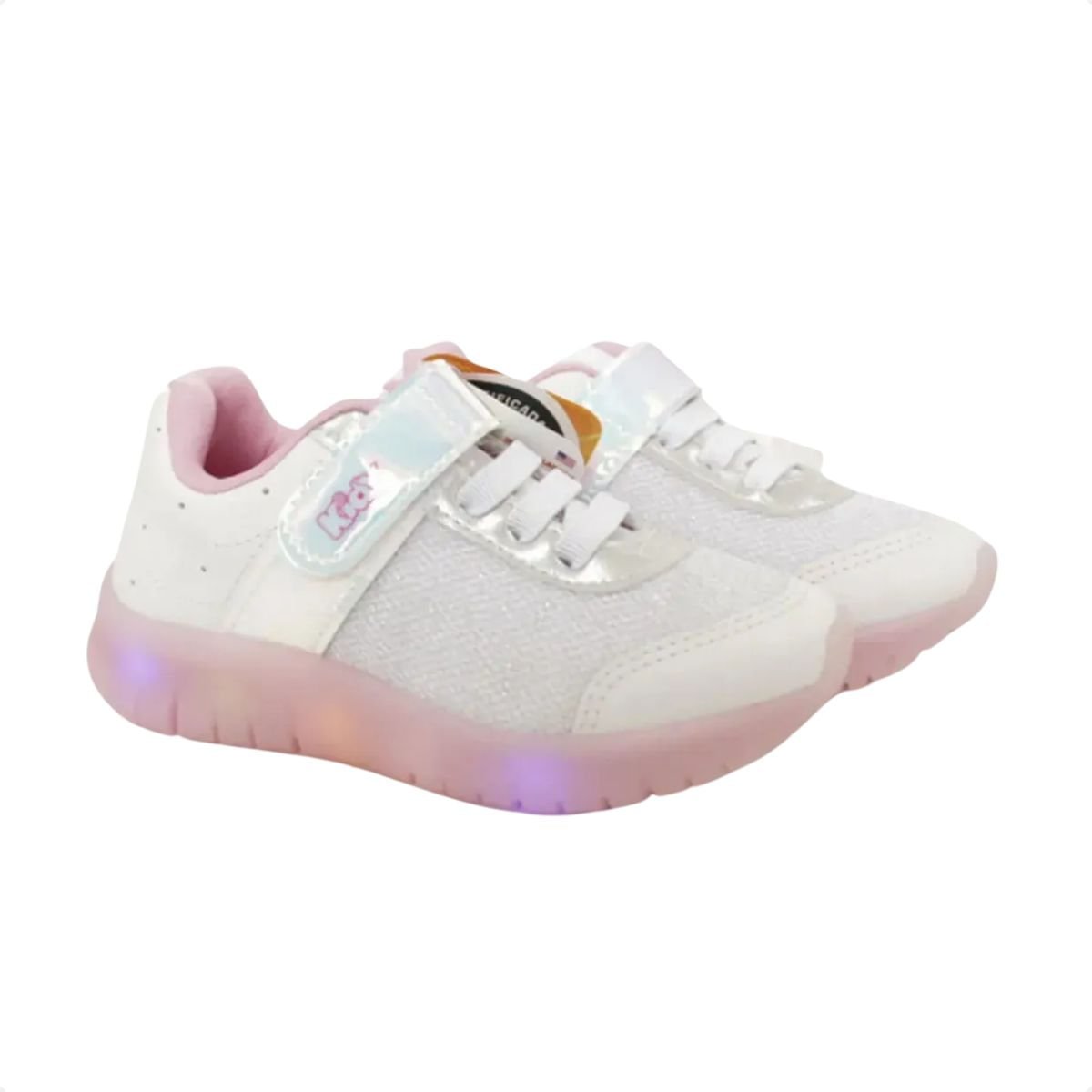 Tênis Running Infantil Kidy Led Branco E Rosa Branco/Rosa 2