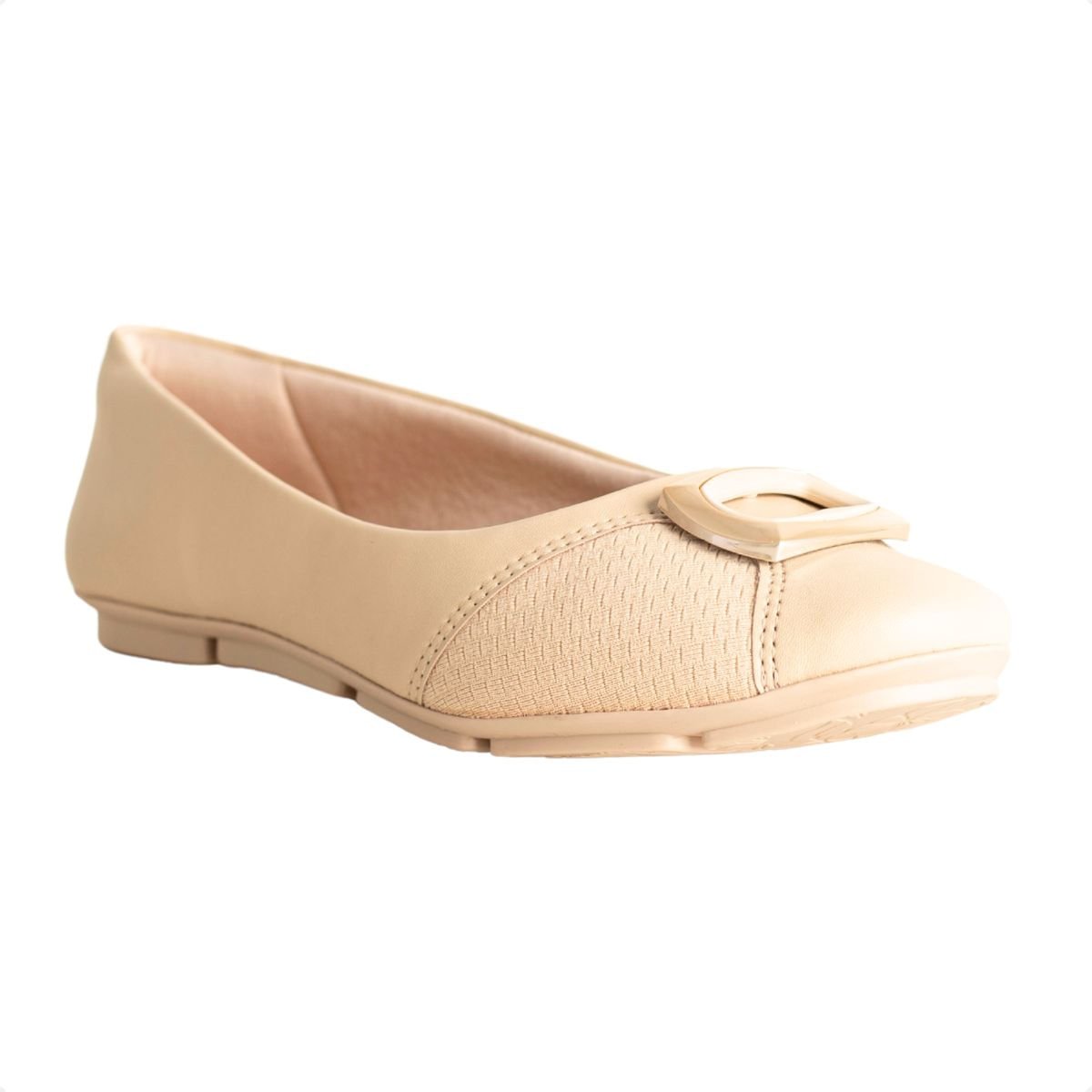 Sapatilha Feminina Bico Redondo Comfortflex Bege Palha 2