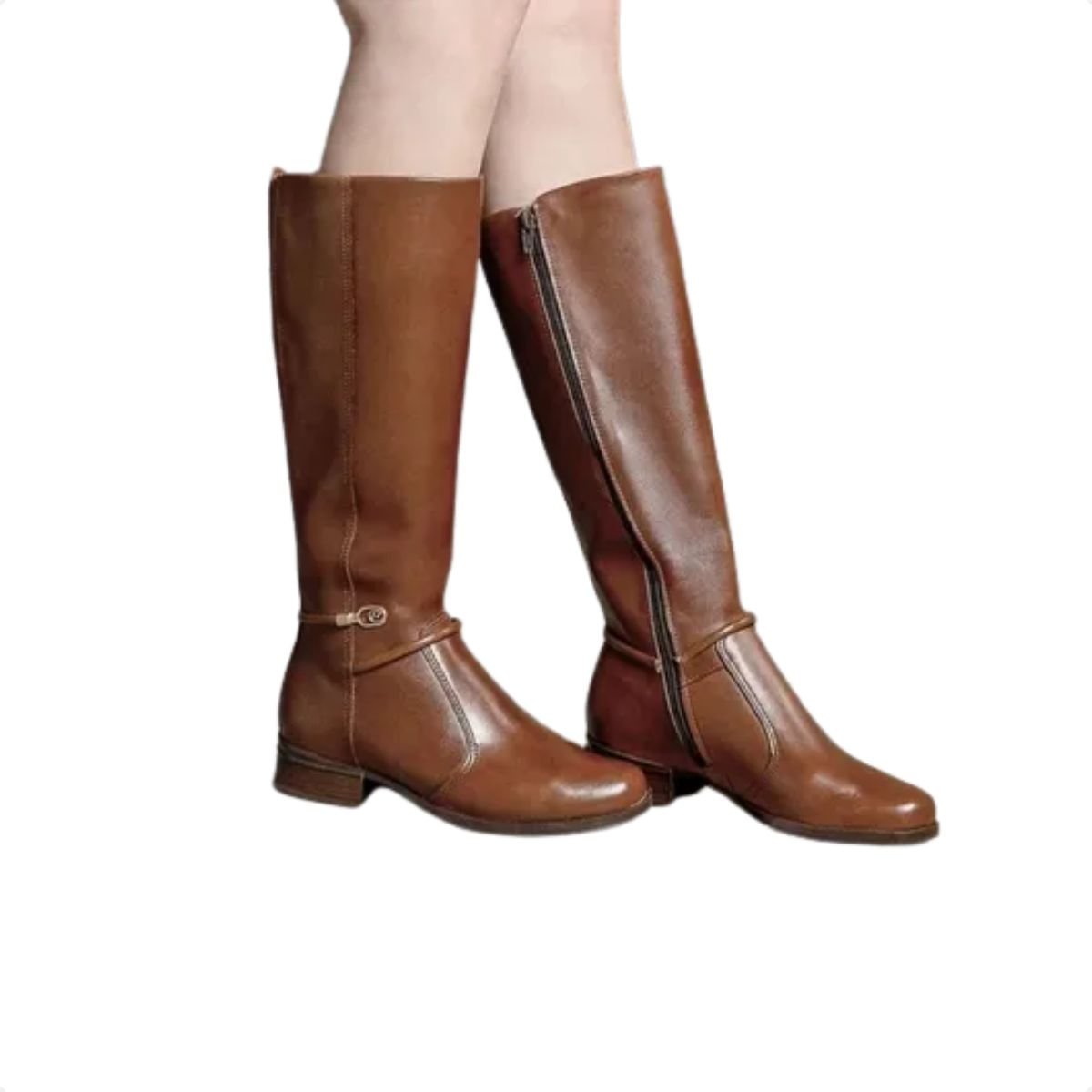 Bota Feminina Montaria Pegada Em Couro Marrom Marrom 2