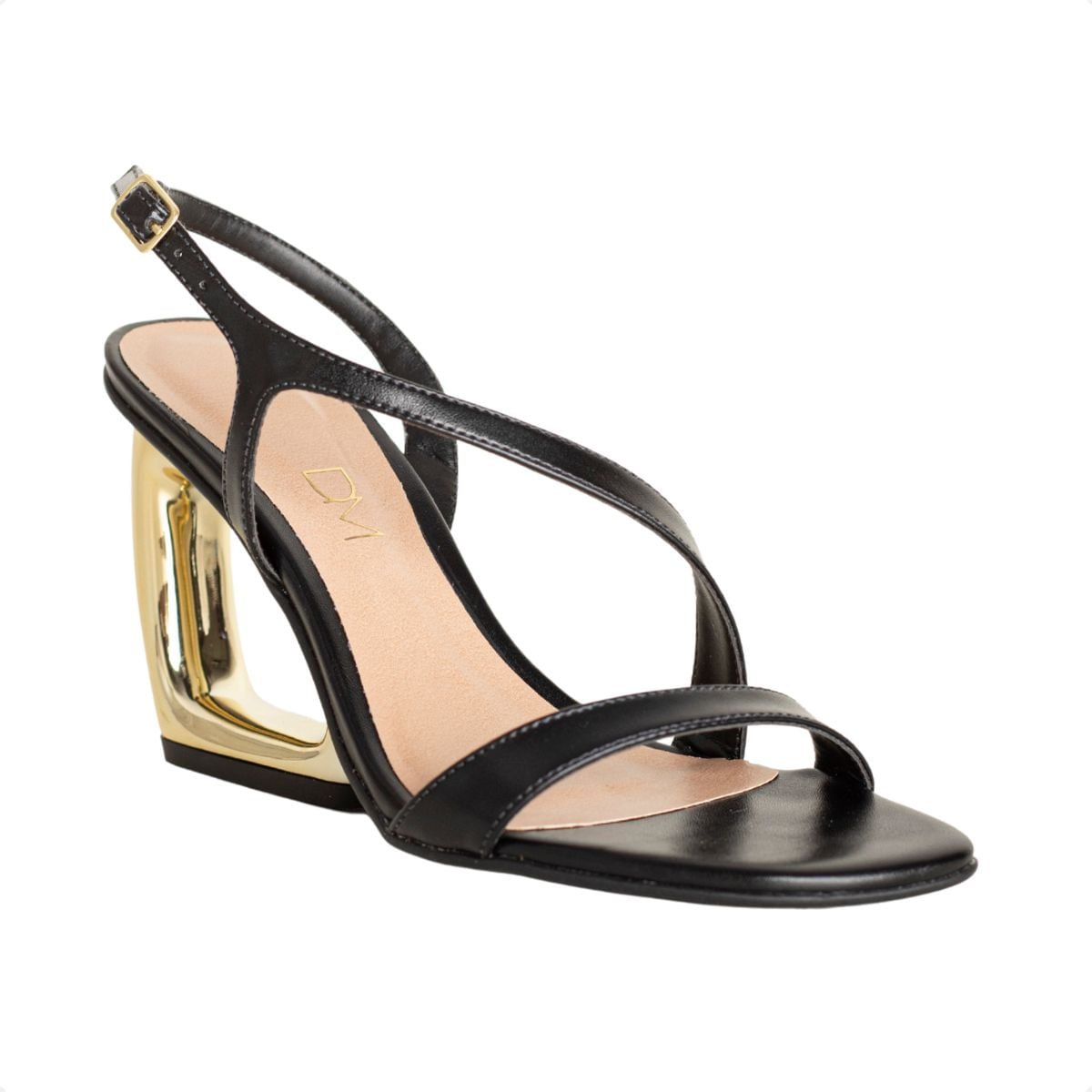 Sandália Dm Salto Orgânico Preta Preto/Dourado 2