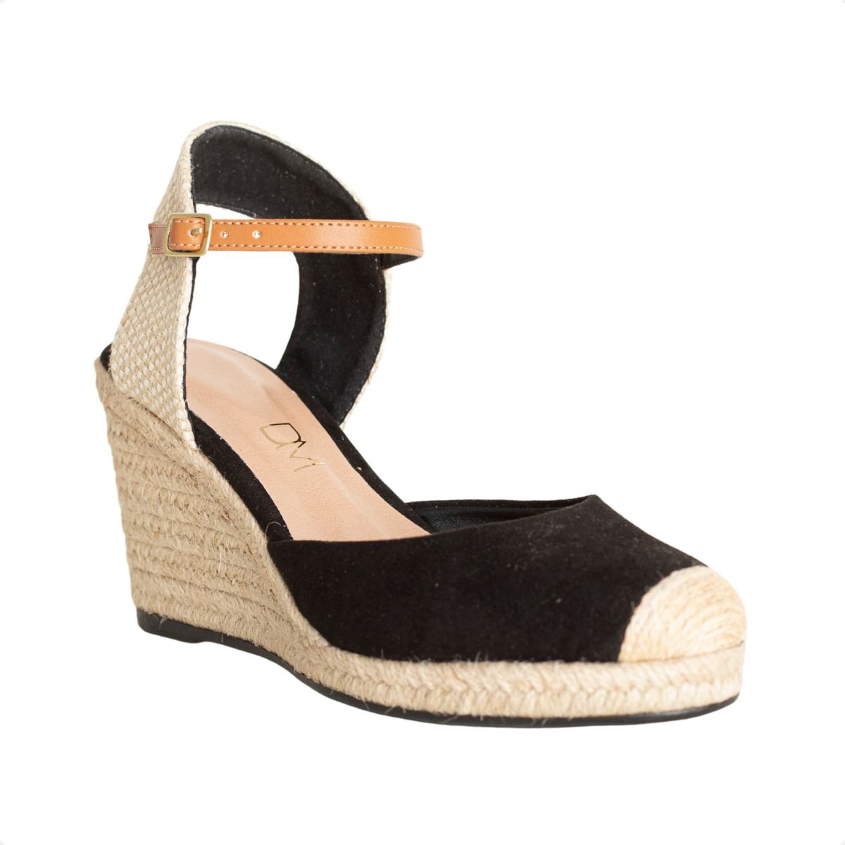 Sandália Espadrille Anabela Dm Summer Preta Preto/Bege 2