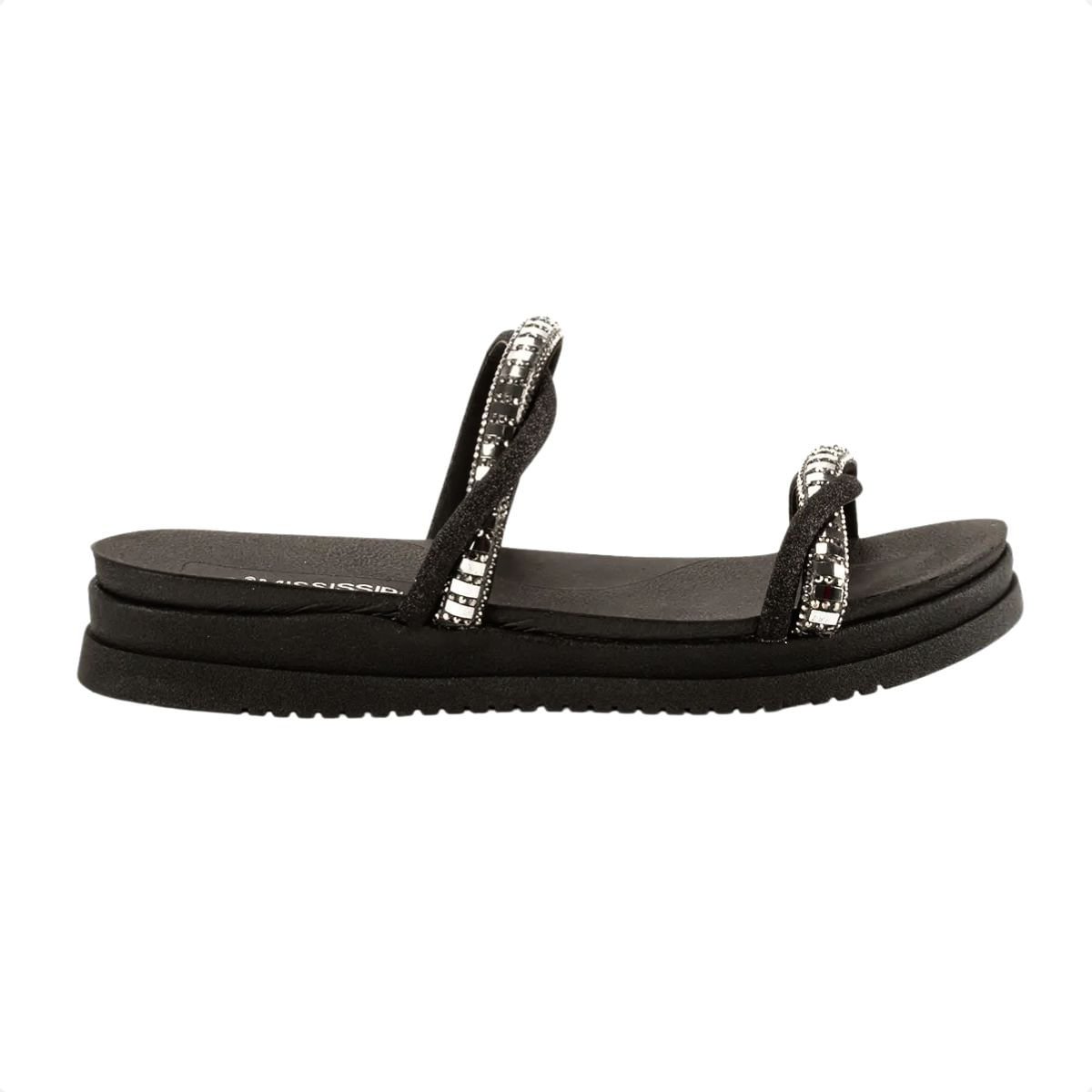Slide Mississipi Flatform Preto Com Brilhos