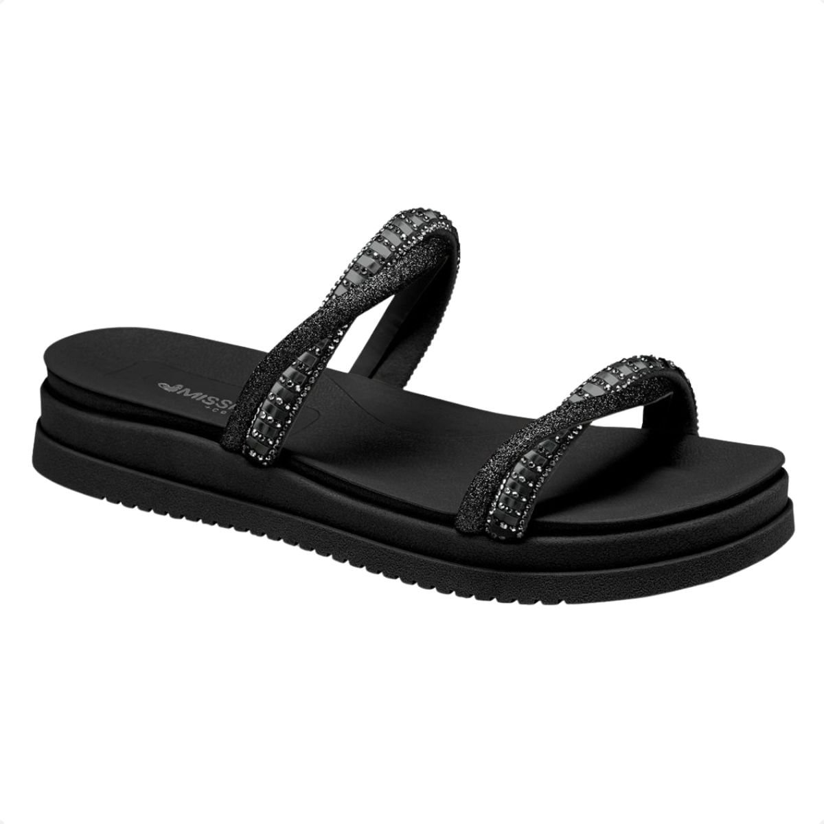 Slide Mississipi Flatform Preto Com Brilhos Preto 2