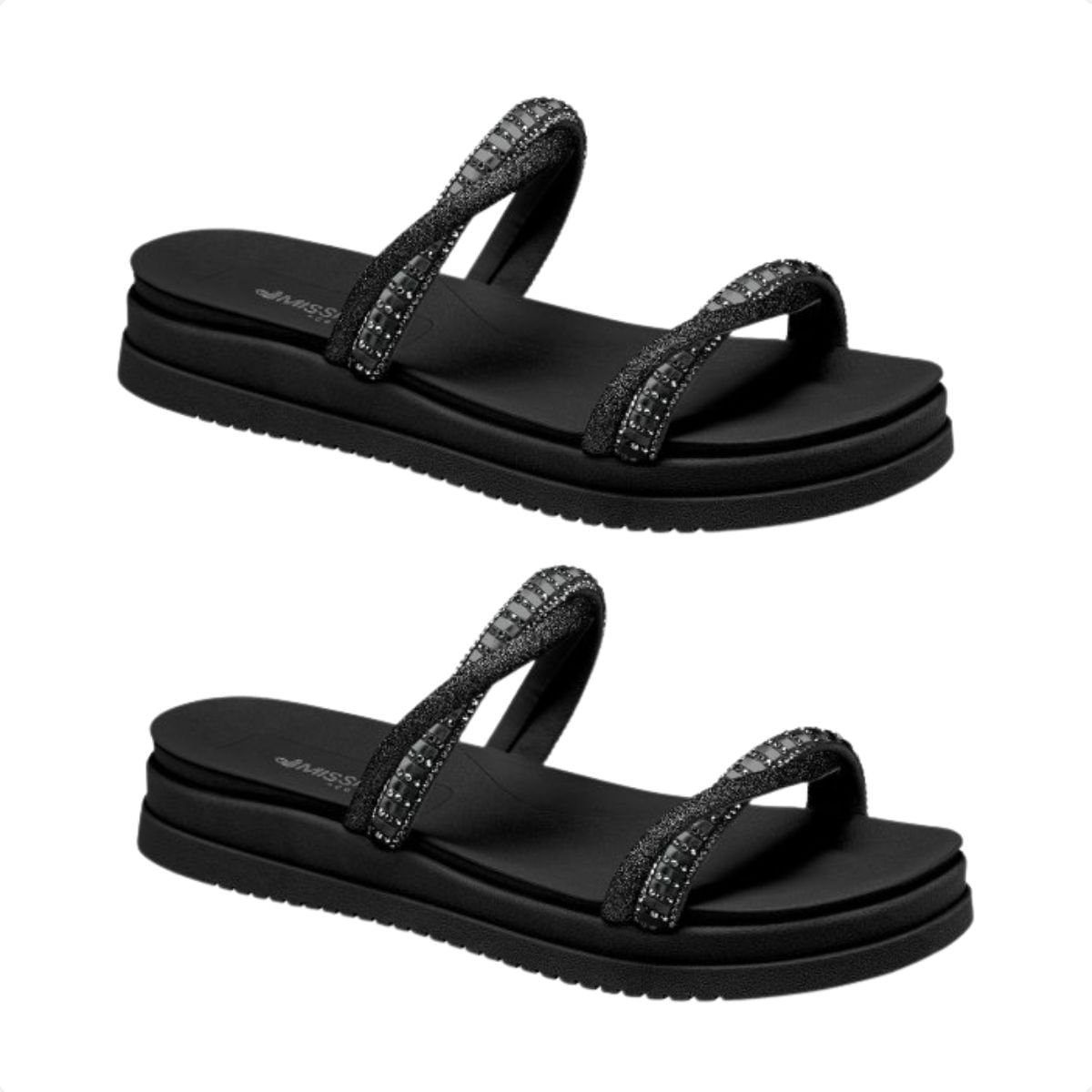 Slide Mississipi Flatform Preto Com Brilhos Preto 3