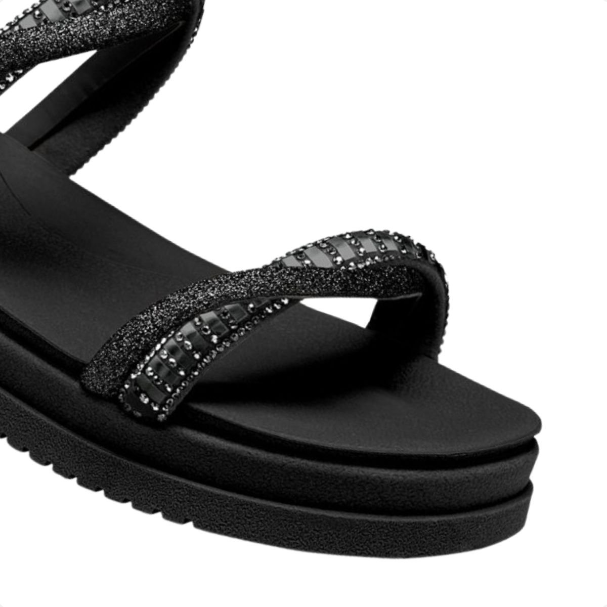 Slide Mississipi Flatform Preto Com Brilhos Preto 4