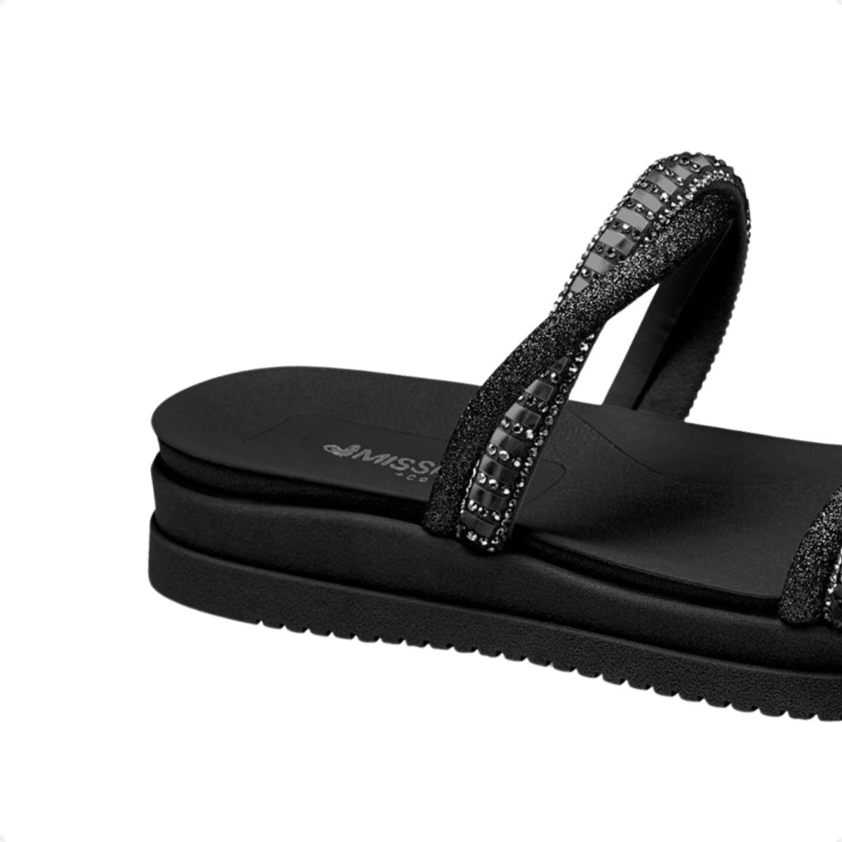 Slide Mississipi Flatform Preto Com Brilhos Preto 6