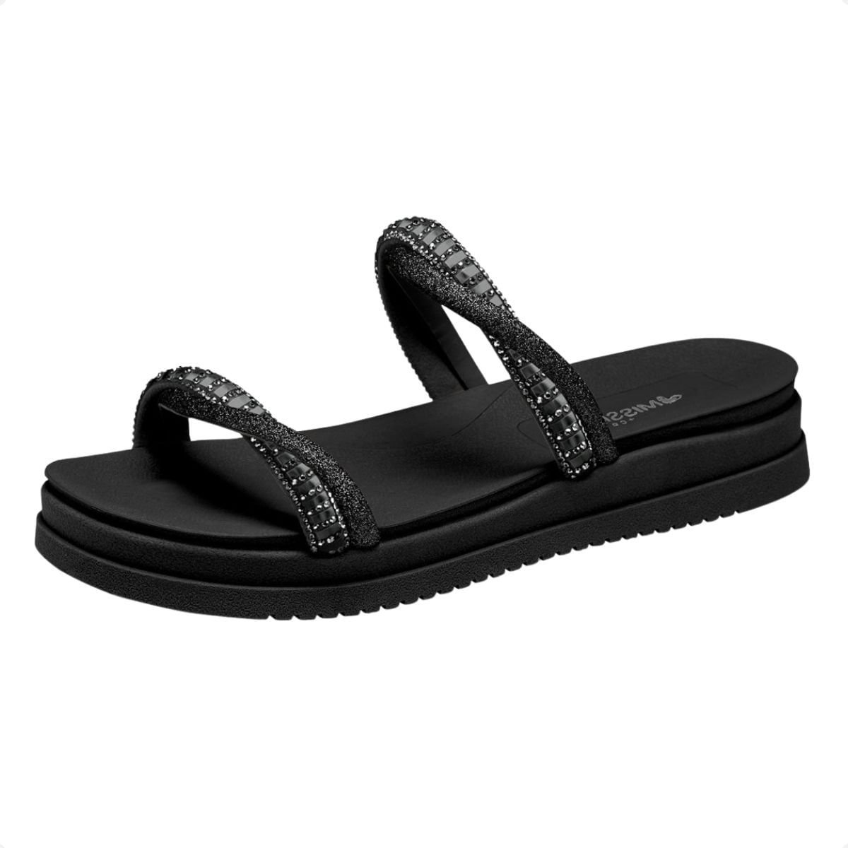 Slide Mississipi Flatform Preto Com Brilhos Preto 7