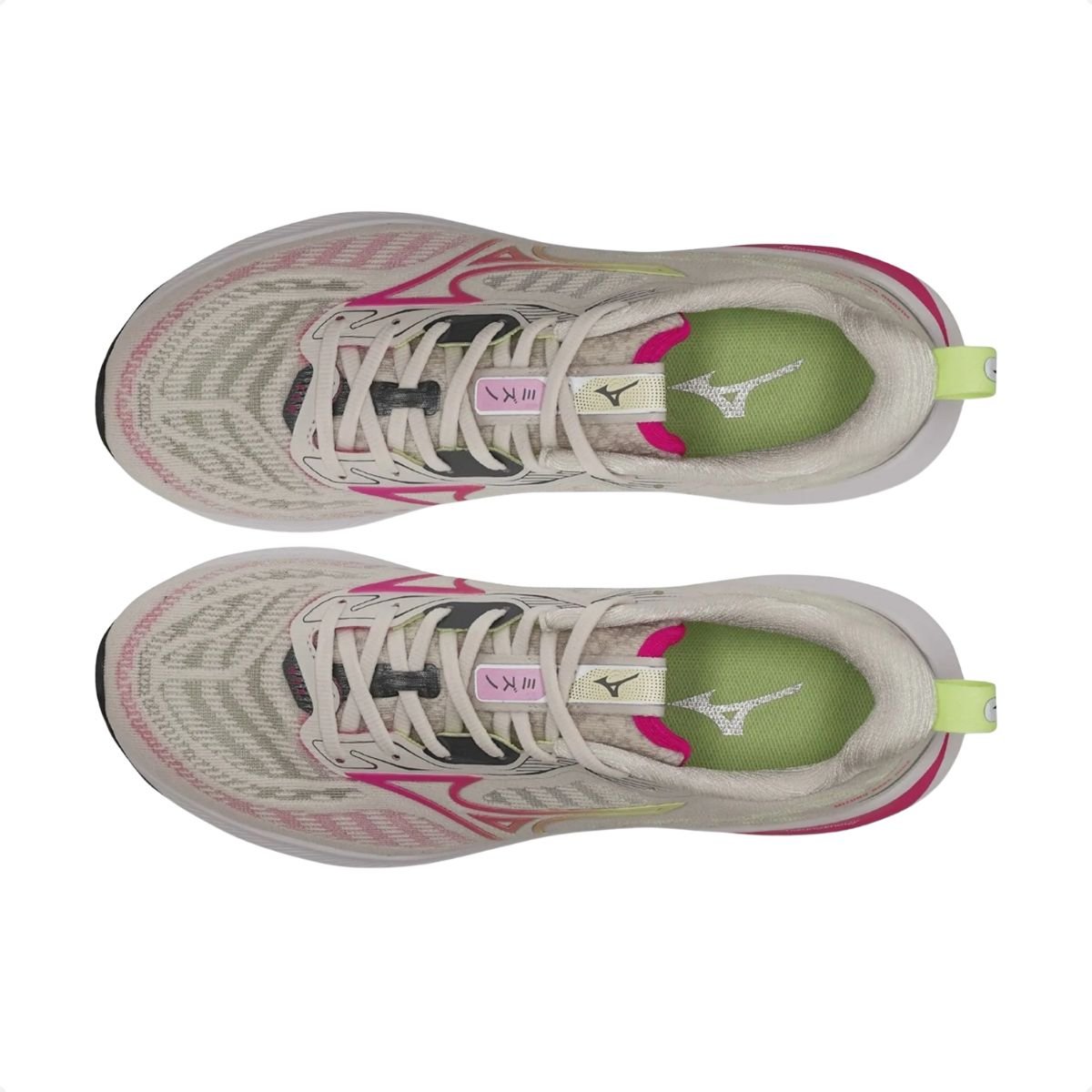 Tênis Running Feminino Mizuno Base Ride Bege Bege/Amarelo/Rosa 2