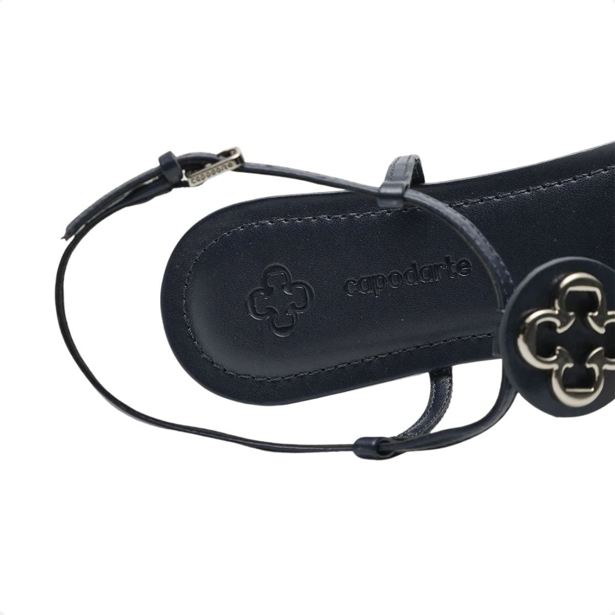 Sandalia Rasteira Aplique Monograma Capodarte Preto 6