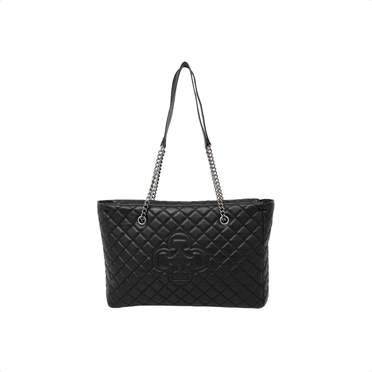 Bolsa Grande De Couro Preta Matelassê Capodarte