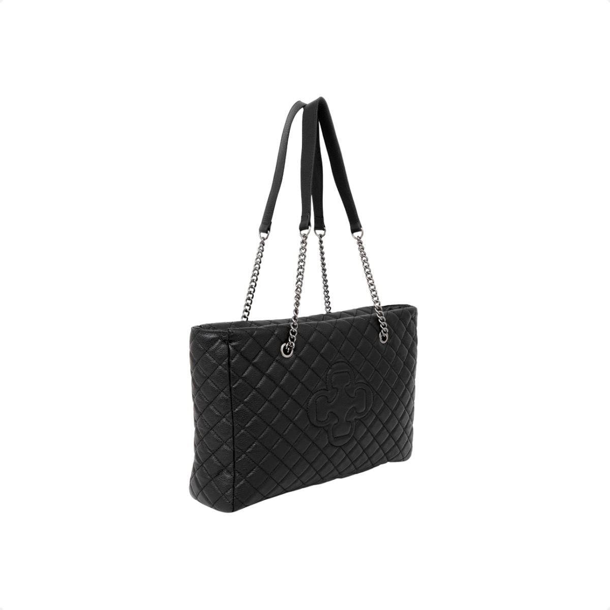 Bolsa Grande De Couro Preta Matelassê Capodarte Preto 2