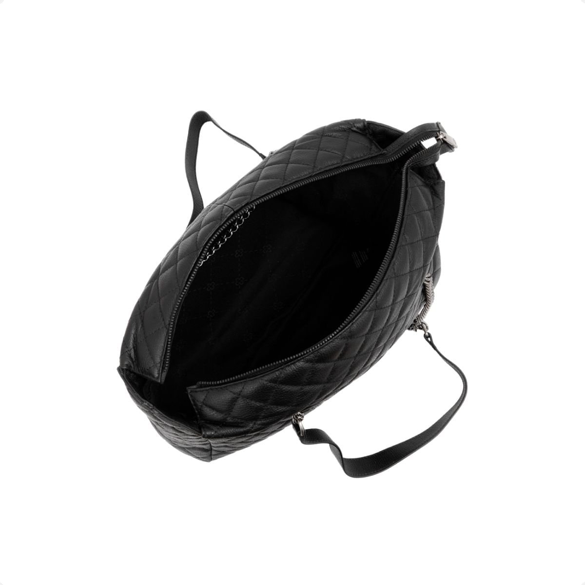 Bolsa Grande De Couro Preta Matelassê Capodarte Preto 5