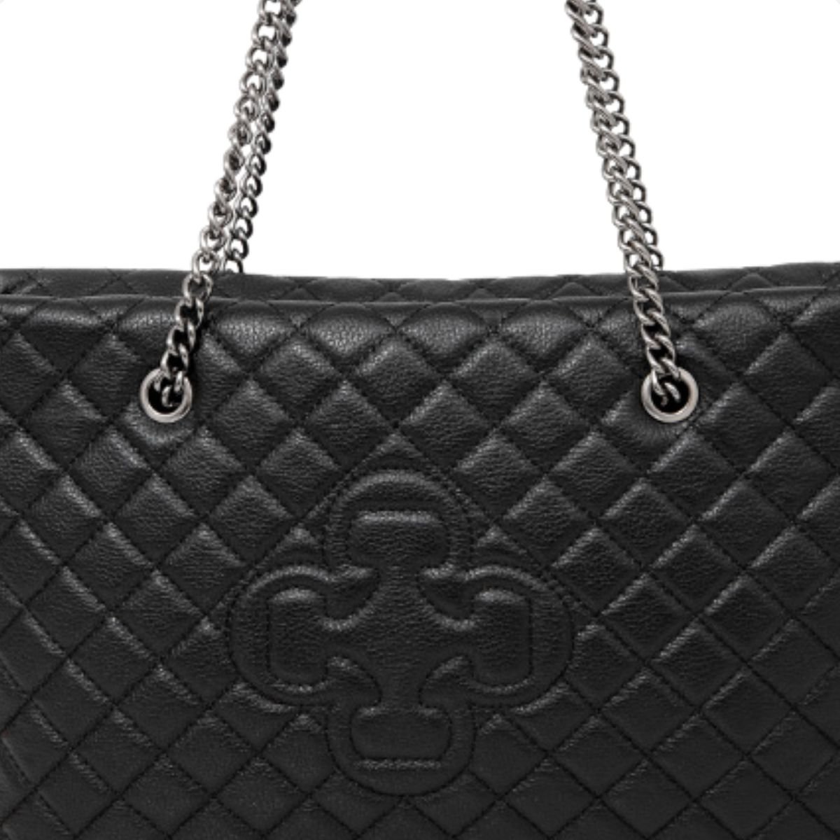 Bolsa Grande De Couro Preta Matelassê Capodarte Preto 6