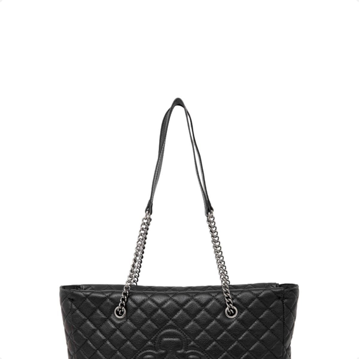 Bolsa Grande De Couro Preta Matelassê Capodarte Preto 7