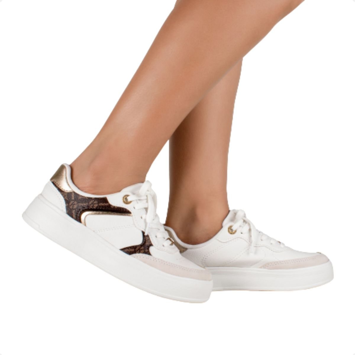 Tênis Moda Casual Feminino Kolosh Branco/Marrom/Dourado 7