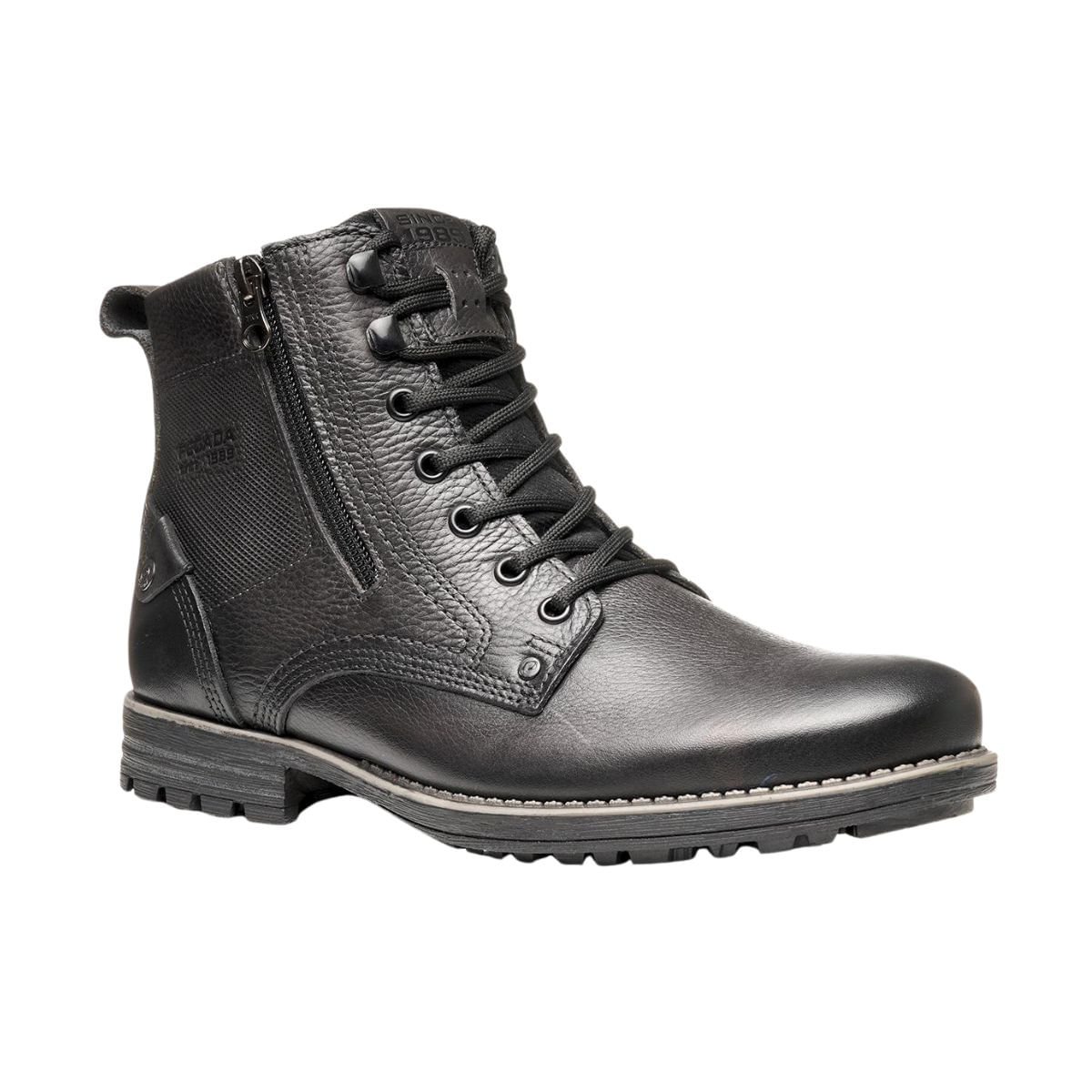 Bota Masculina Coturno Pegada Em Couro Preta Preto 2