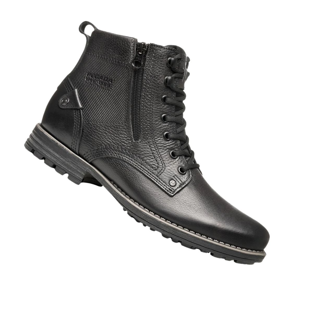Bota Masculina Coturno Pegada Em Couro Preta Preto 7