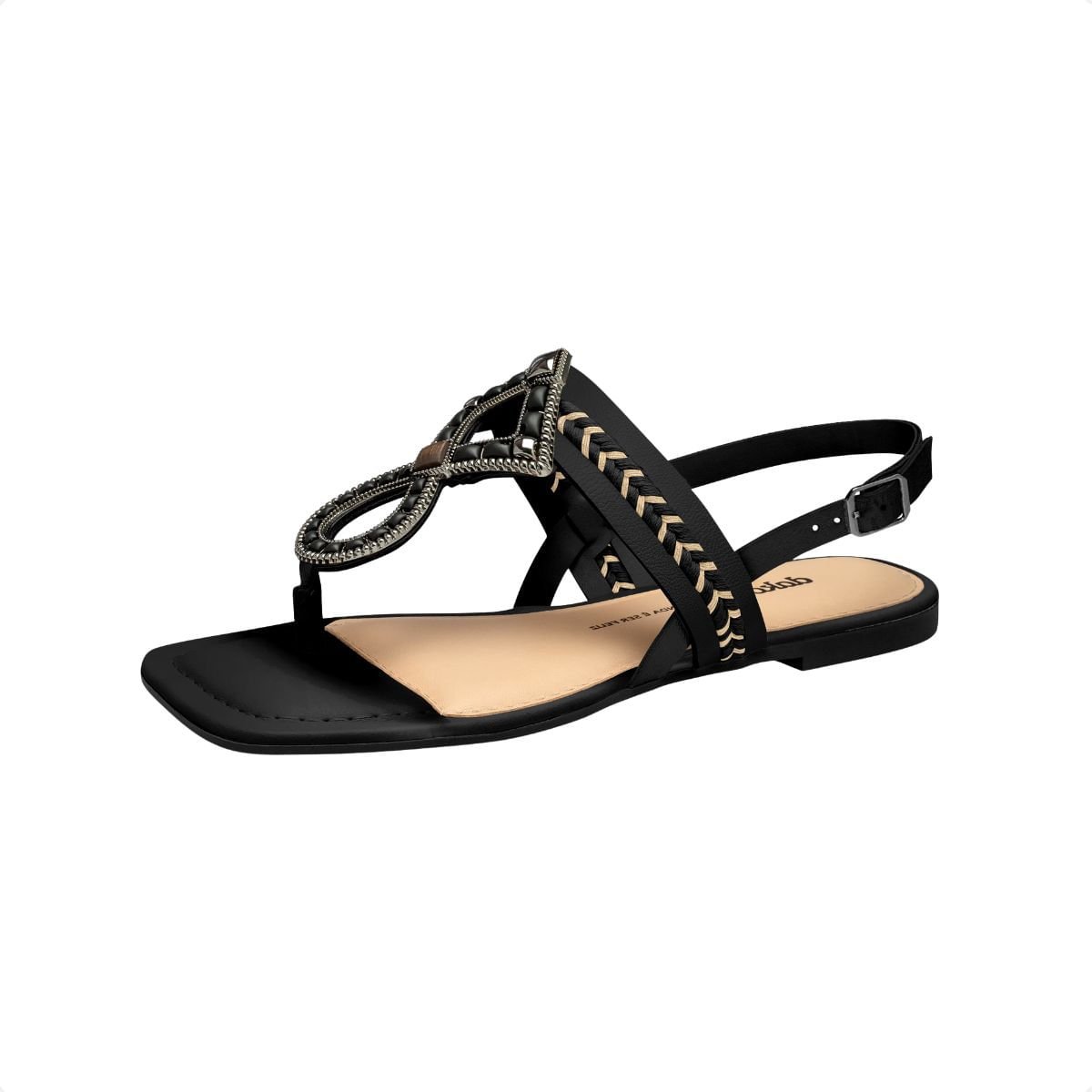 Sandália Feminina Rasteira Dakota Apliques Preto 2