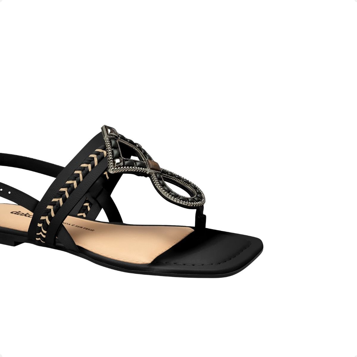 Sandália Feminina Rasteira Dakota Apliques Preto 3