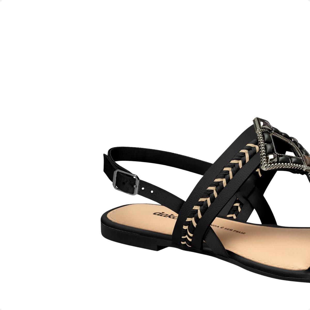 Sandália Feminina Rasteira Dakota Apliques Preto 7