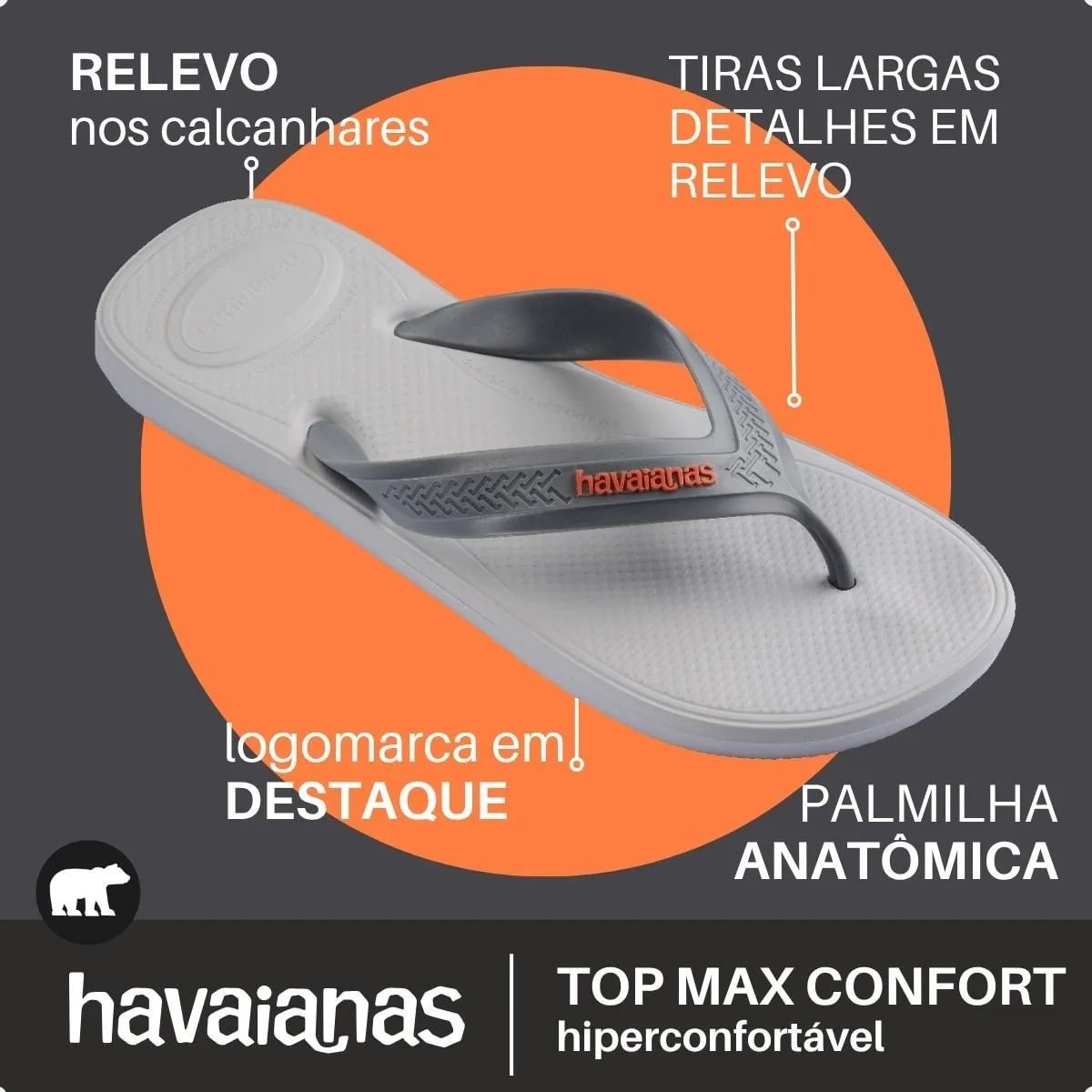 Chinelo Masculino Dedo Havaianas Top Max Comfort Cinza 7