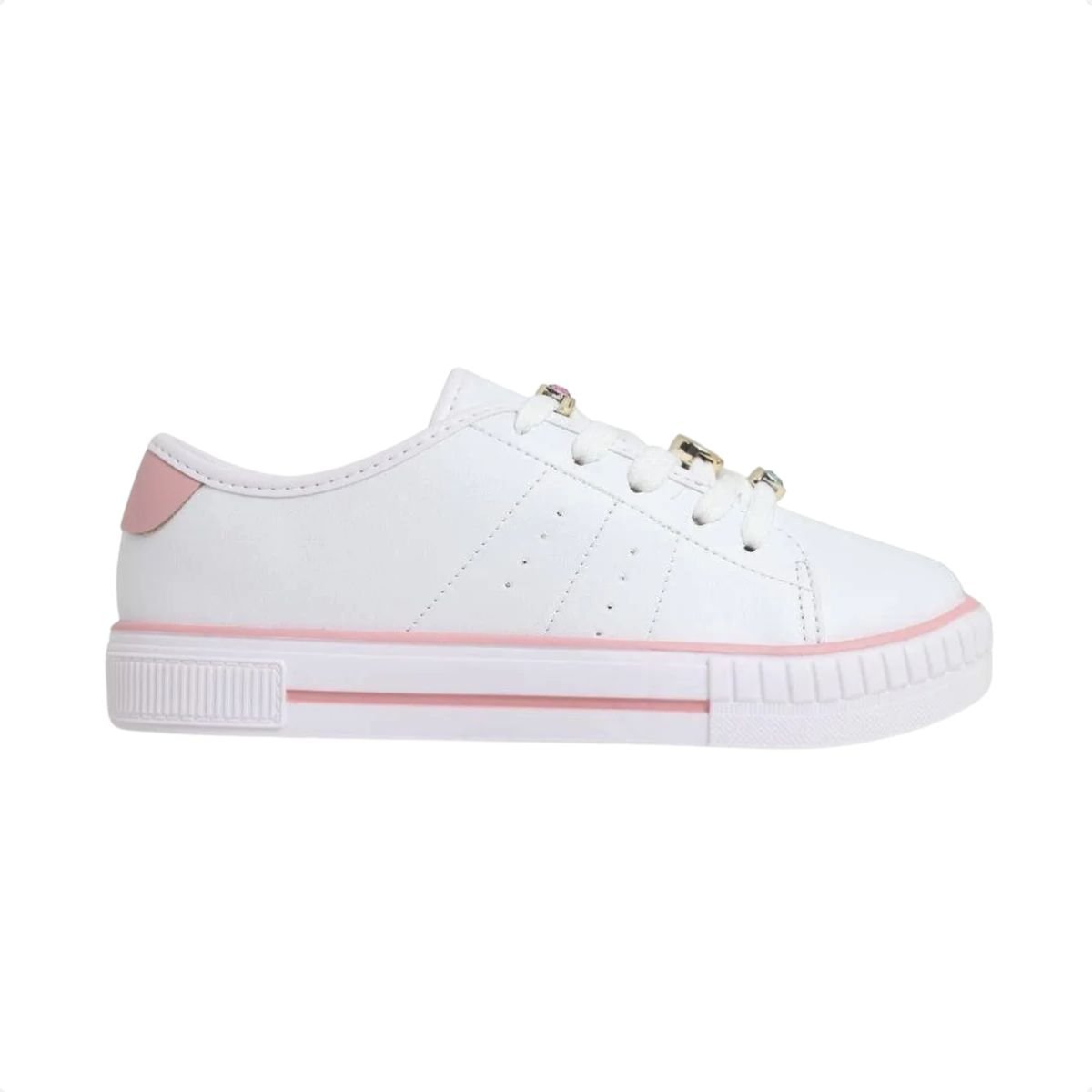 Tênis Casual Infantil Molekinha Branco E Rosa