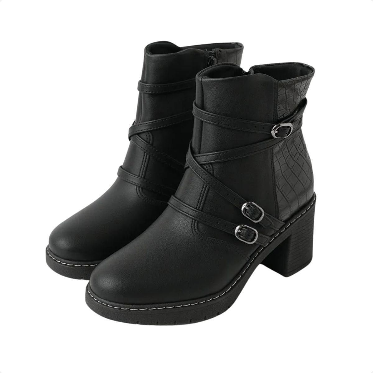 Bota Feminina Cano Curto Salto Alto Piccadilly Preto 2