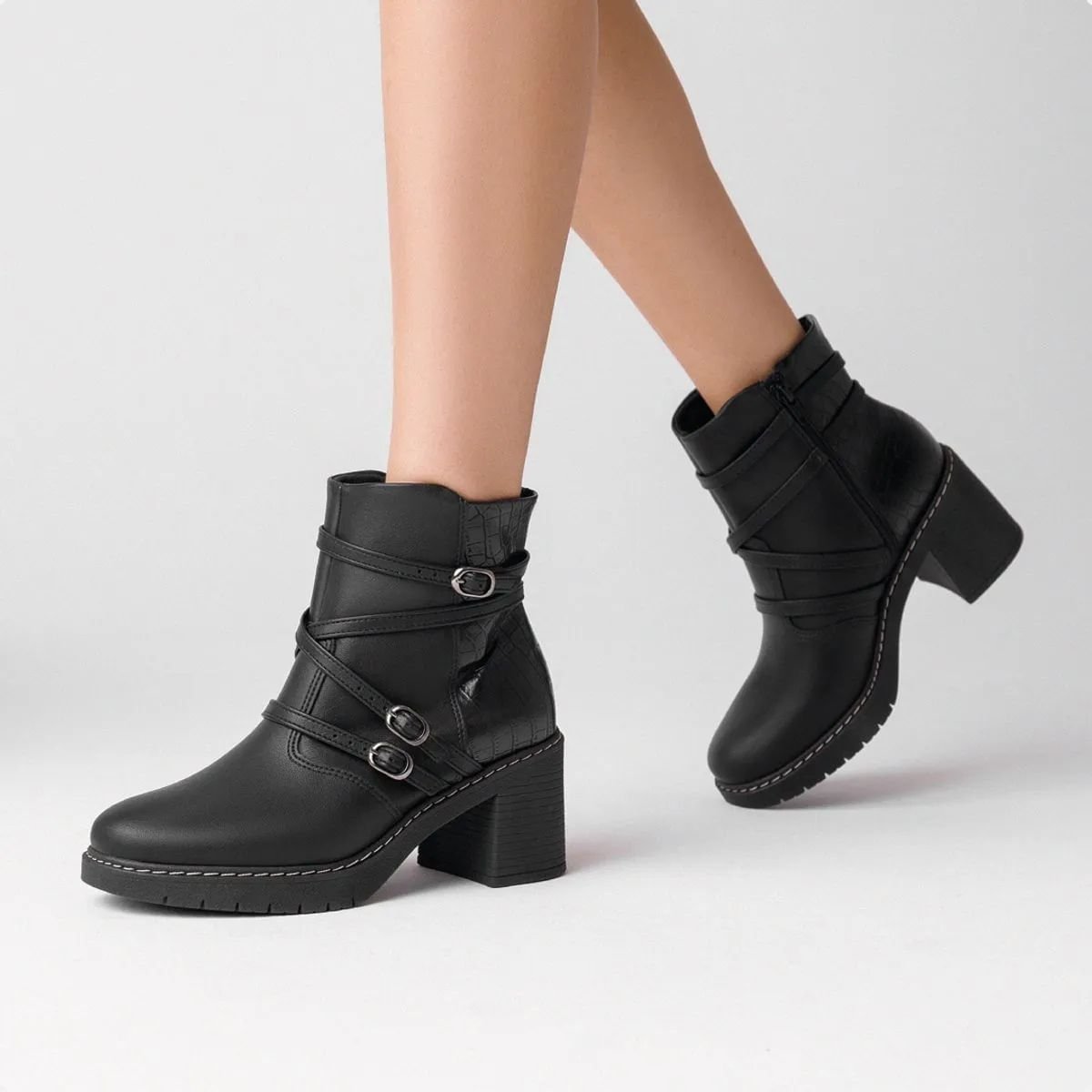 Bota Feminina Cano Curto Salto Alto Piccadilly Preto 6