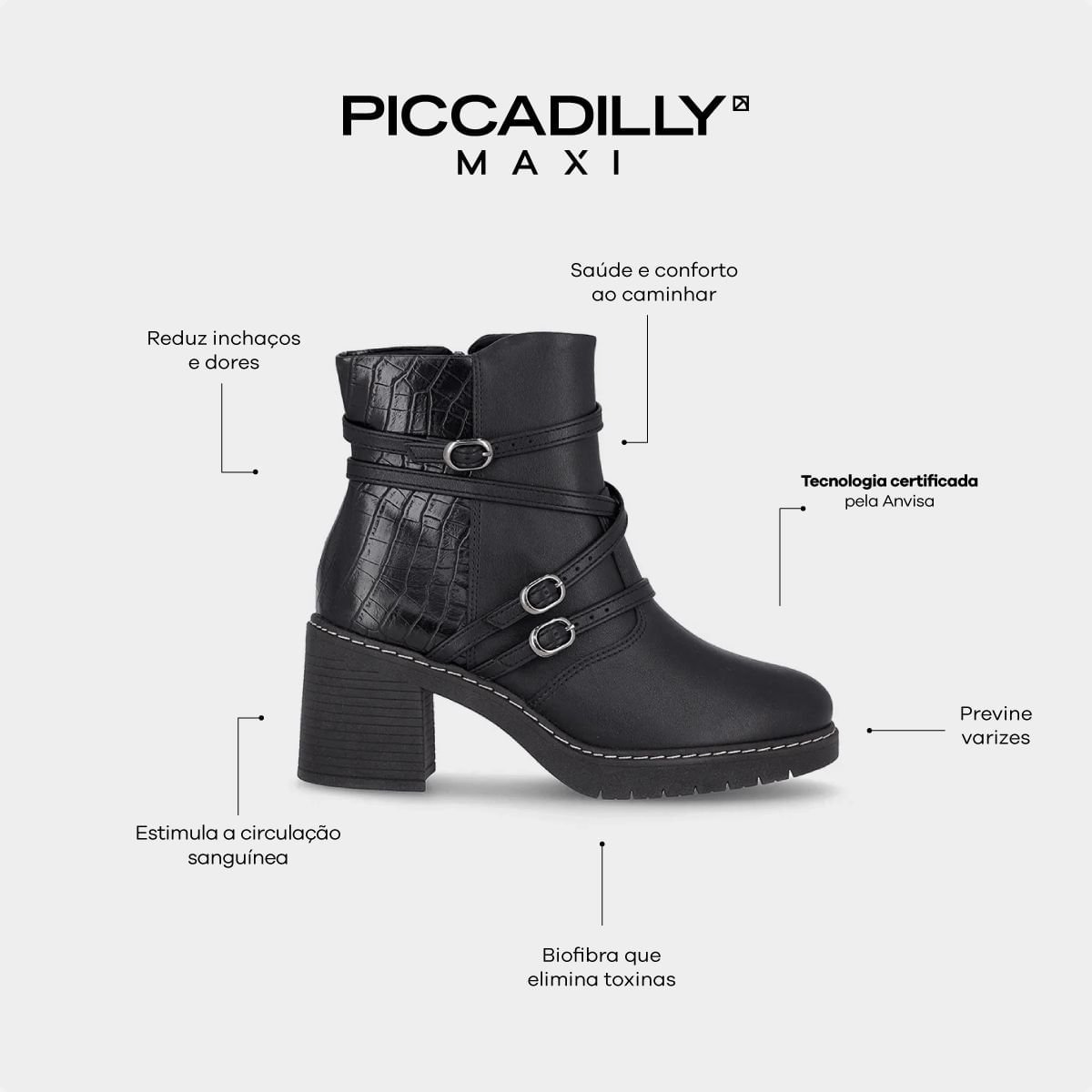 Bota Feminina Cano Curto Salto Alto Piccadilly Preto 7