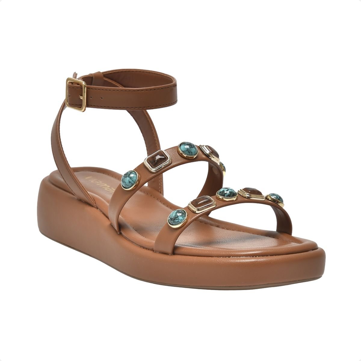 Sandália Flat Papete Anabela Via Marte Pedrarias Marrom 2