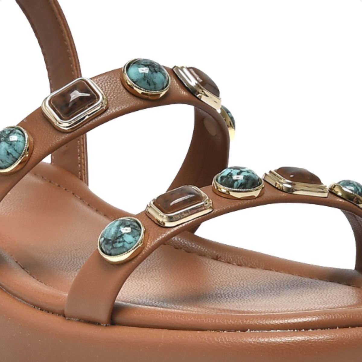 Sandália Flat Papete Anabela Via Marte Pedrarias Marrom 4