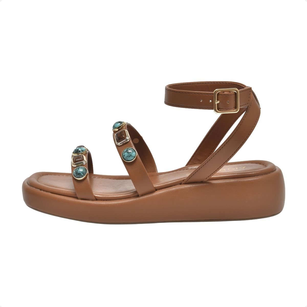 Sandália Flat Papete Anabela Via Marte Pedrarias Marrom 5