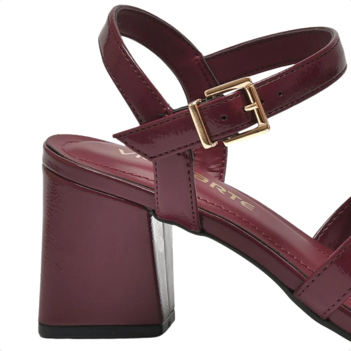 Sandália Salto Médio Grosso Apliques Via Marte Bordô 6