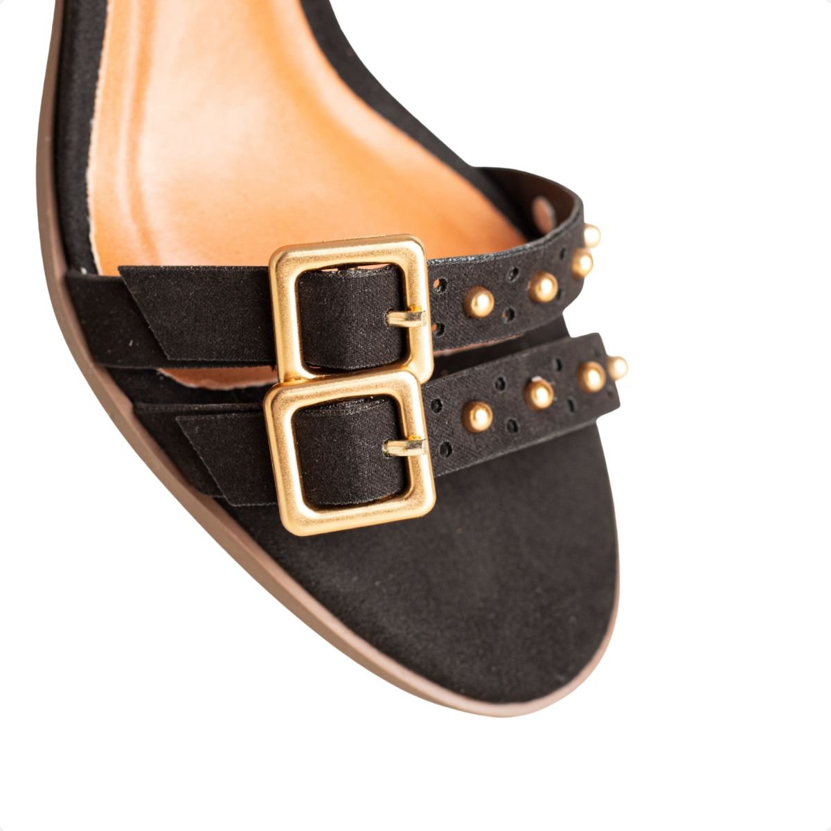 Sandália Dm Camurça Salto Bloco Tachas Preto Marrom 3