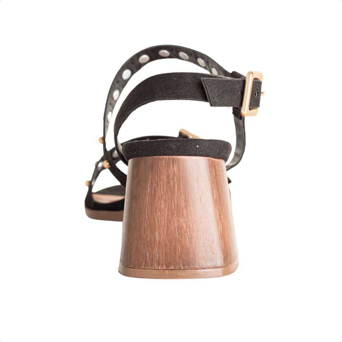 Sandália Dm Camurça Salto Bloco Tachas Preto Marrom 4