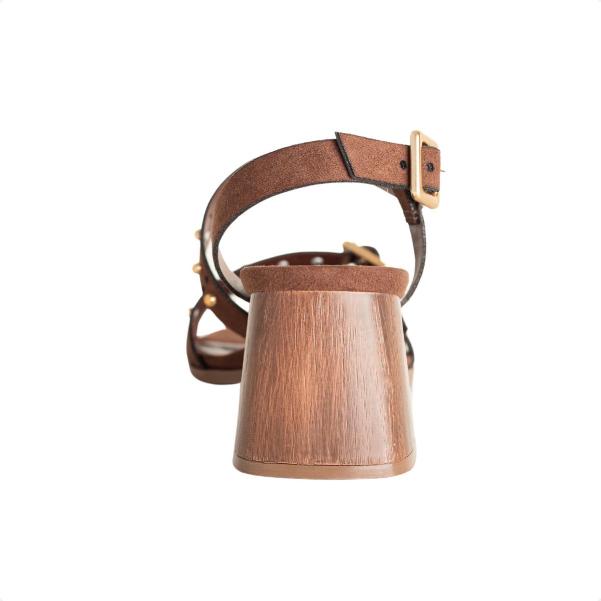 Sandália Dm Camurça Salto Bloco Tachas Marrom Marrom Claro 4