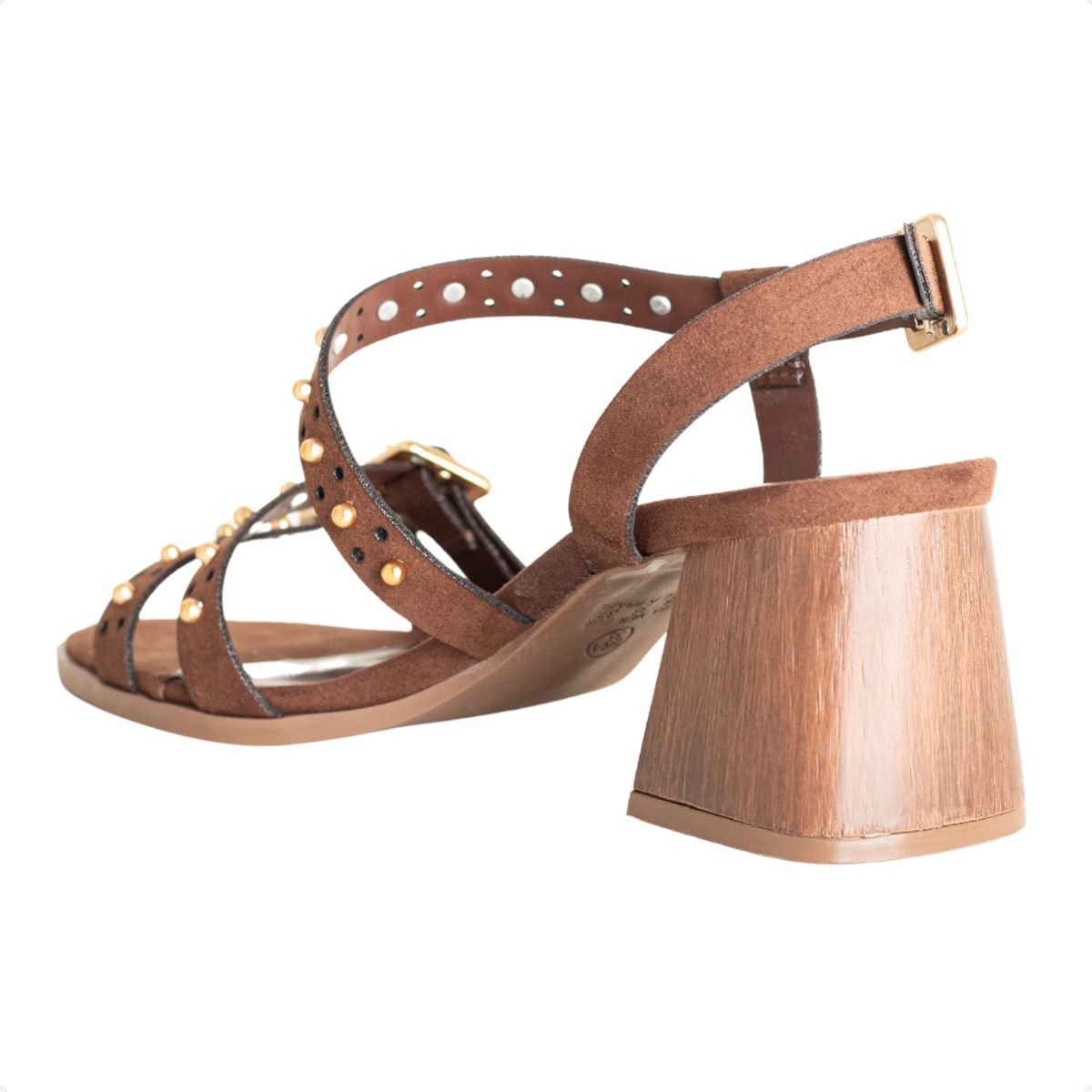 Sandália Dm Camurça Salto Bloco Tachas Marrom Marrom Claro 5